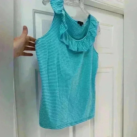 TALBOTS RUFFLE SQUARE NECK SHELL - AMALFI STRIPE SIZE XL - Picture 5 of 8